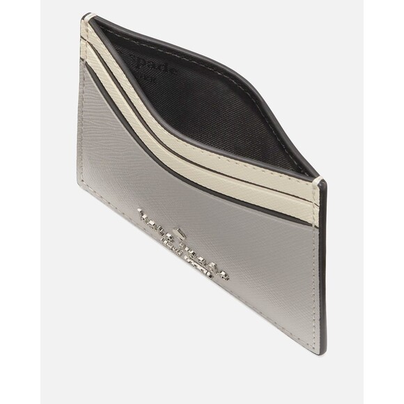 New Kate Spade Madison Small Slim Card Holder Platinum Grey Multi - Picture 2 of 3